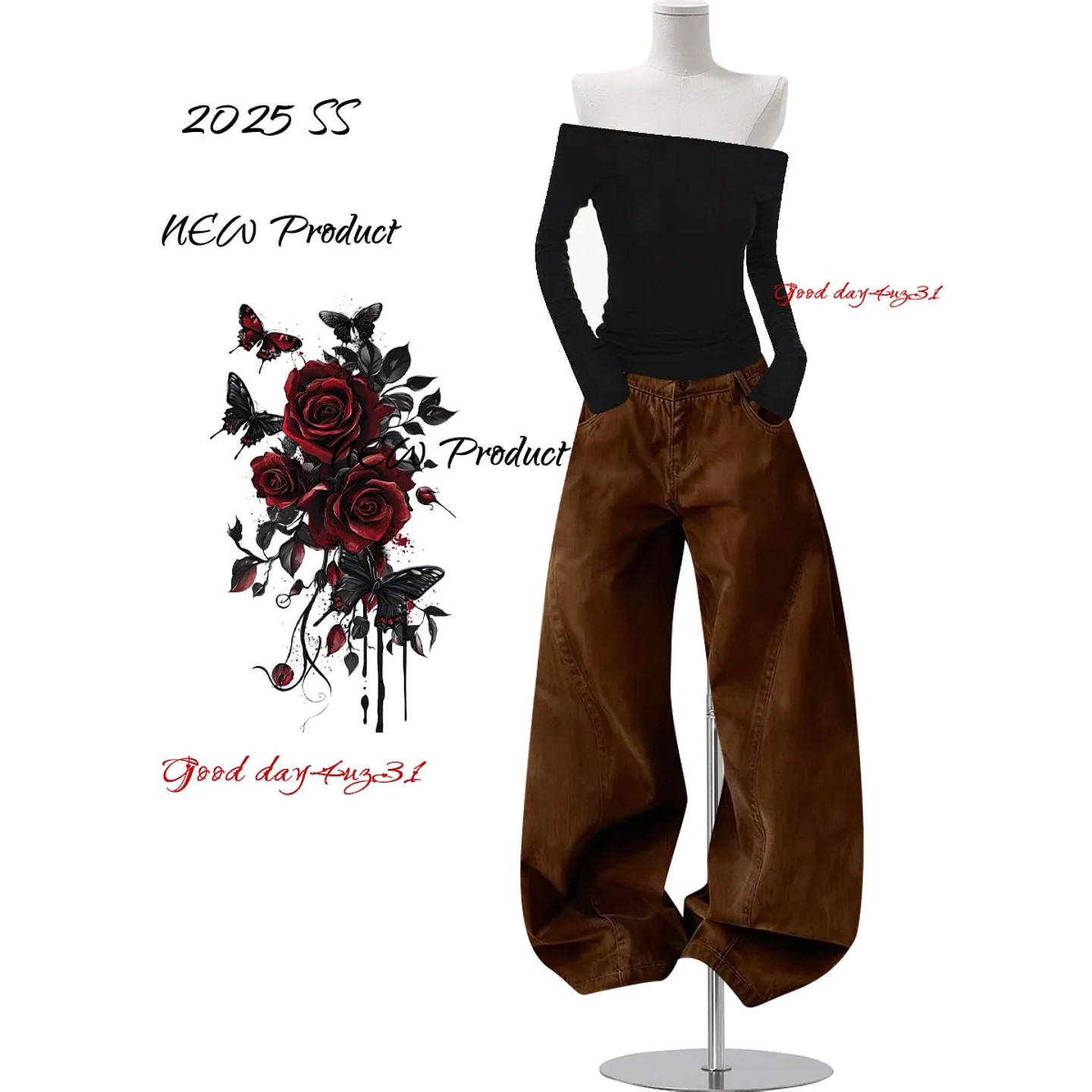 大码美式复古水洗阔腿牛仔裤