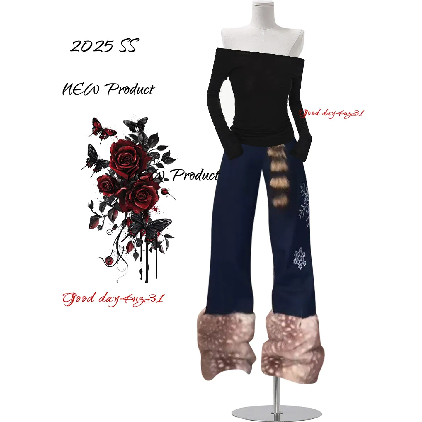 大码美式复古毛绒腿套牛仔裤