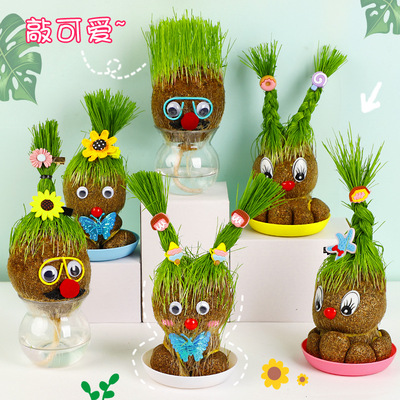创意草头娃娃可爱小盆栽四季头上长草小植物迷你绿植盆栽趣味