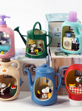 卡通史努比水壶瓶中世界微缩场景盲盒手办可爱公仔玩具收藏摆件