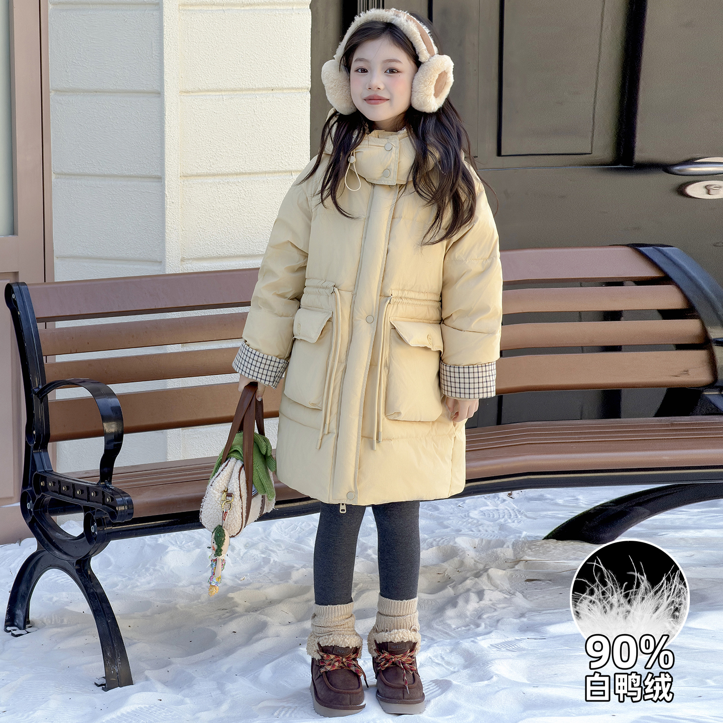 儿童冬装白鸭绒女孩中长款外套