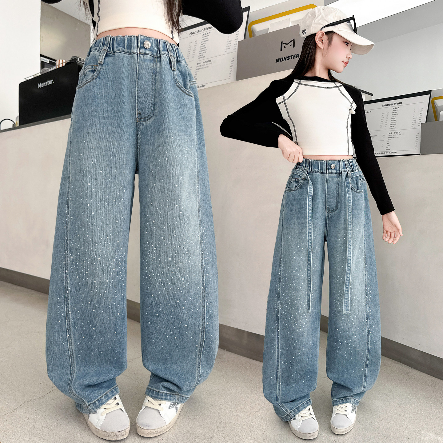 女童牛仔弯刀裤春秋款2026新款中大童春装牛仔裤烫钻洋气直筒长裤,童装/婴儿装/亲子装,儿童牛仔裤,淘宝优惠券,粉丝福利购,淘宝优惠卷