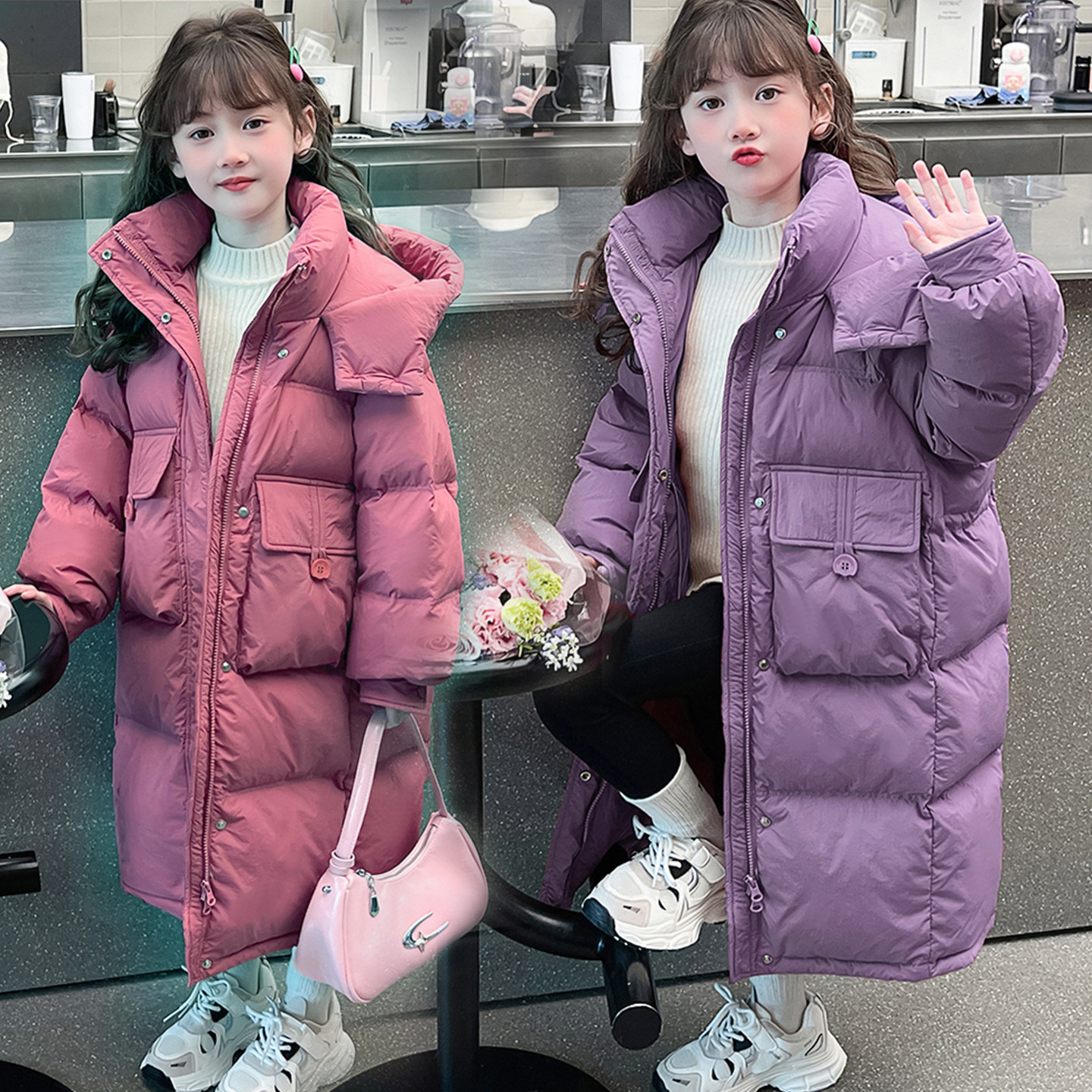 女童棉衣2025新款洋气中大童冬装外套女孩加厚冬款羽绒棉服秋长款
