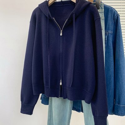 实拍大码女装2025秋冬新款针织衫时尚百搭纯色带帽毛衣开衫外套女