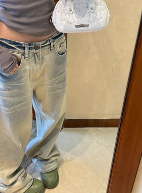 SUNONEONE 浅色水洗渐变牛仔裤女秋新款低腰宽松慵懒阔腿休闲裤子