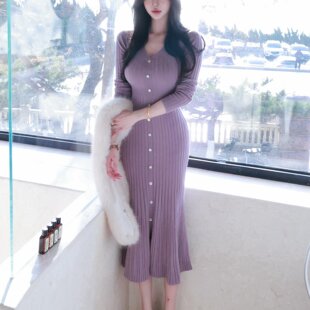 羊毛V领针织鱼尾连衣裙秋冬圣诞包臀裙 Shop丁香情愫 已到货 Fart