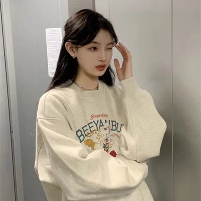 抖音爆款食毛华棉复合银狐绒400克秋冬薄款厚款圆领卫衣女情侣