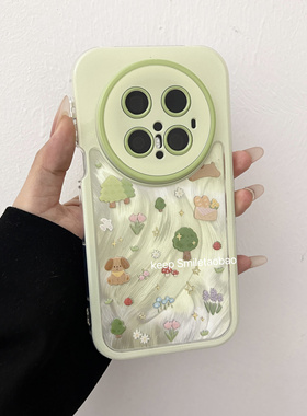 奶油羽纱绿色树木花朵狗狗适用华为pura80pro手机壳mate60pro全包防摔mate70pro保护套pura70pro新m50p女m40p