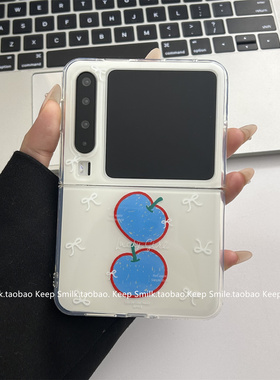 isn小众艺术涂鸦蓝色苹果插画适用华为purax典藏版折叠屏手机壳purax双层新款翻盖屏保护套女款防摔可爱卡通