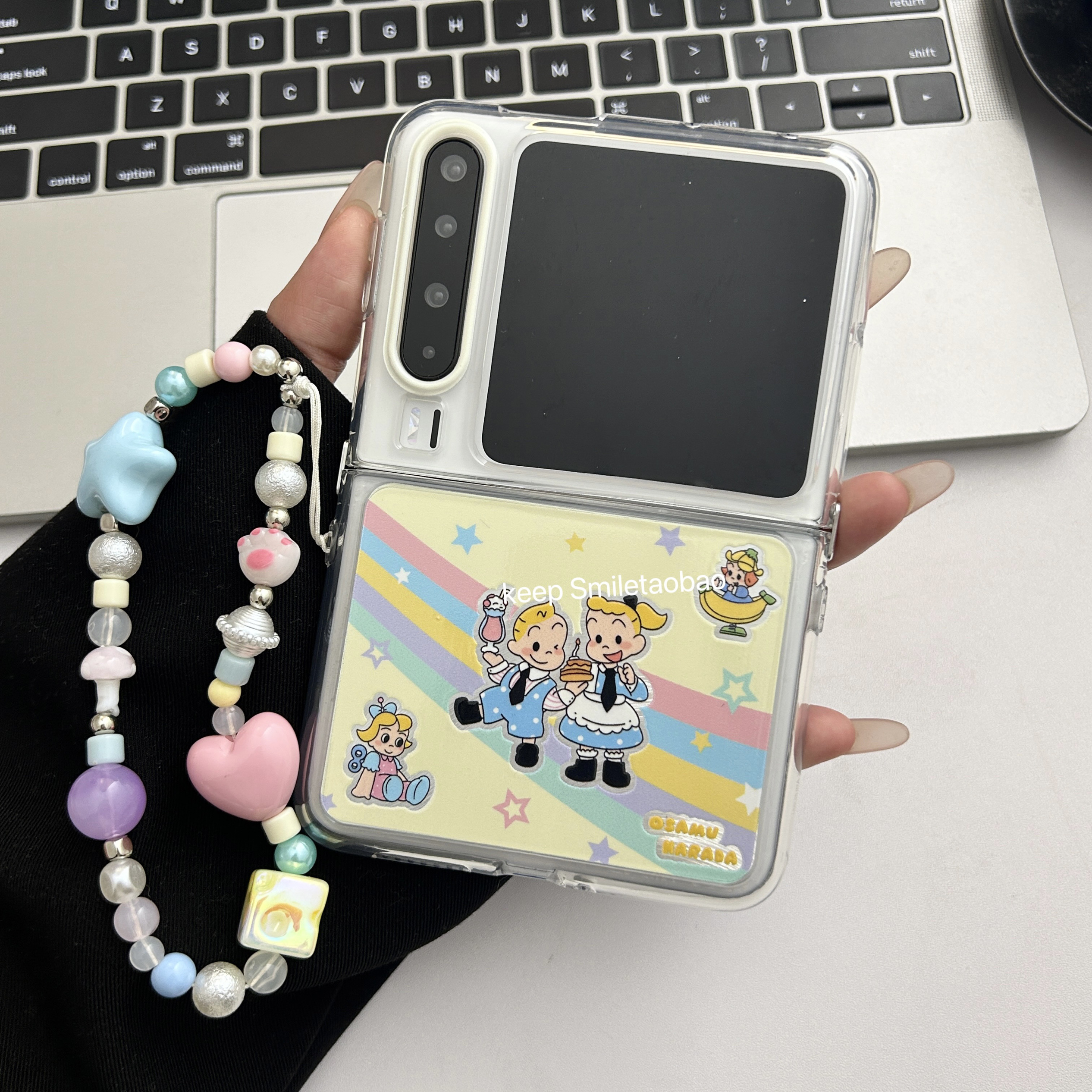 韩系彩虹星星原田治男孩女孩适用适用华为PuraX手机壳小米mixflip折叠屏pokcet2手机壳三星zflip6/5硬壳羽纱