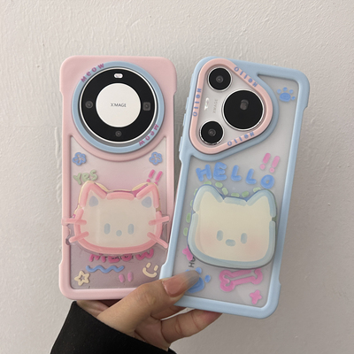 卡通可爱涂鸦线条猫咪狗狗华为mate70pro+手机壳mate60pro无边框新款pura70pro小众mate60保护套pura70带支架