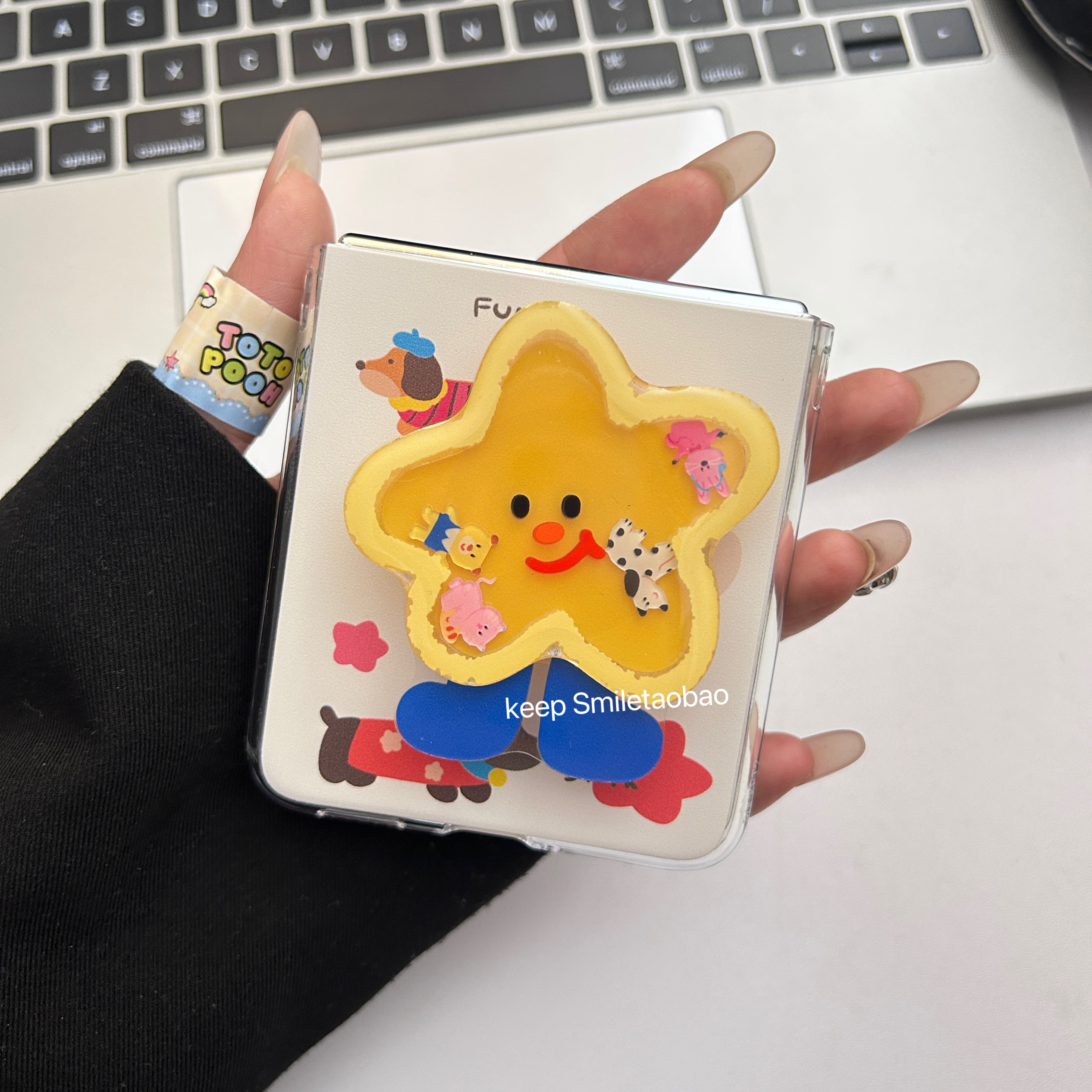 可爱卡通星星腊肠狗支架适用华为PuraX手机壳小米mixflip翻盖屏pokcet2折叠屏三星zflip6/5/4硬壳oppo保护套