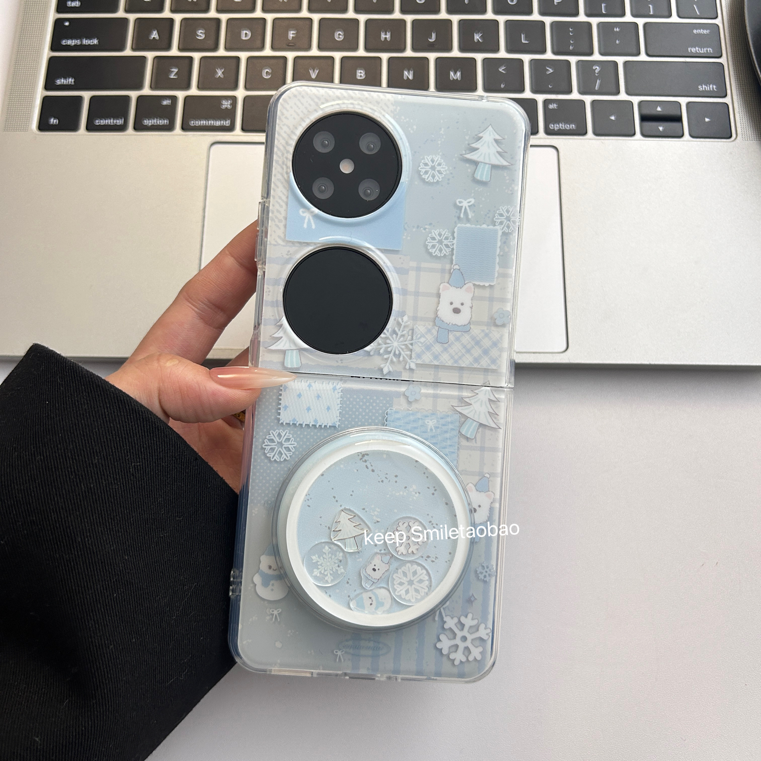 可爱小清新蓝色雪花小狗磁吸支架适用适用华为PuraX折叠屏手机壳pokcet2磁吸壳p50pocket保护套华为novaflip