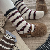 儿童韩版 四双装 冬季 加厚毛圈木耳边中筒袜女童保暖袜子宝宝厚棉袜