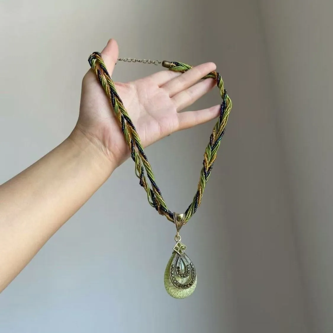 欧美跨境亚马逊热卖民族风波西米亚复古米珠水滴吊坠毛衣链女饰品