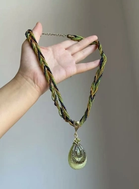 欧美跨境亚马逊热卖民族风波西米亚复古米珠水滴吊坠毛衣链女饰品