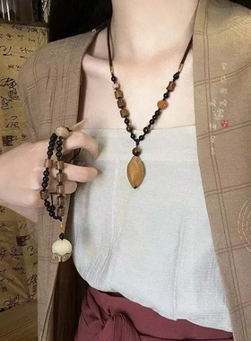 古风菩提吊坠项链女新中式复古禅意长款毛衣链小众高级感气质配饰