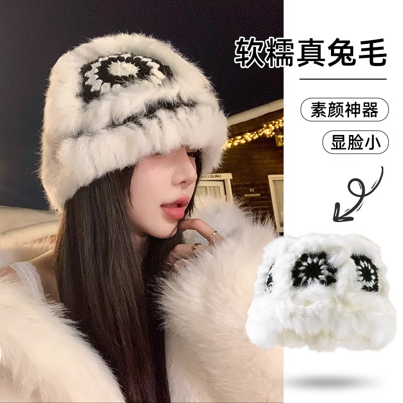 兔毛醒狮帽子女秋冬季