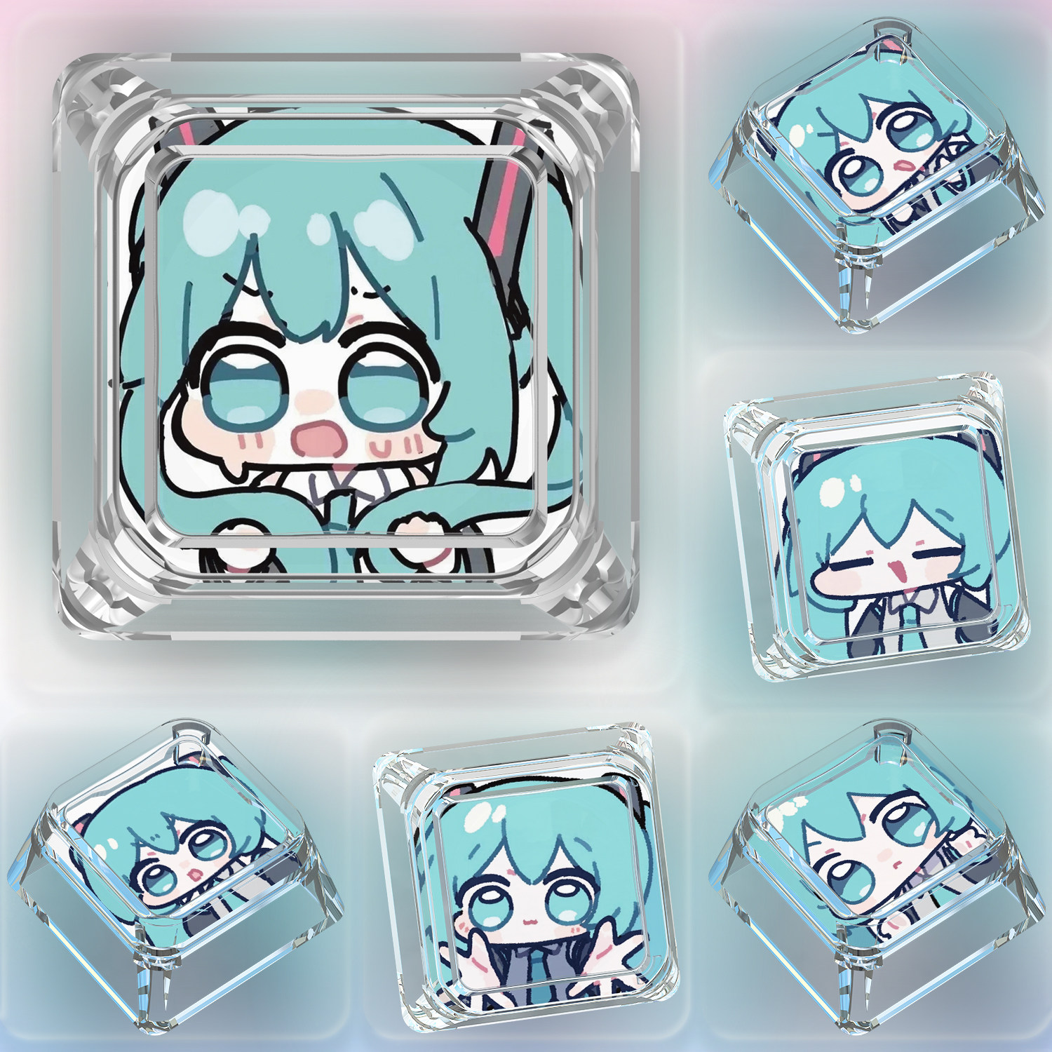 初音未来键帽单个卡通可爱Q版十字轴miku机械键盘透明透光键帽