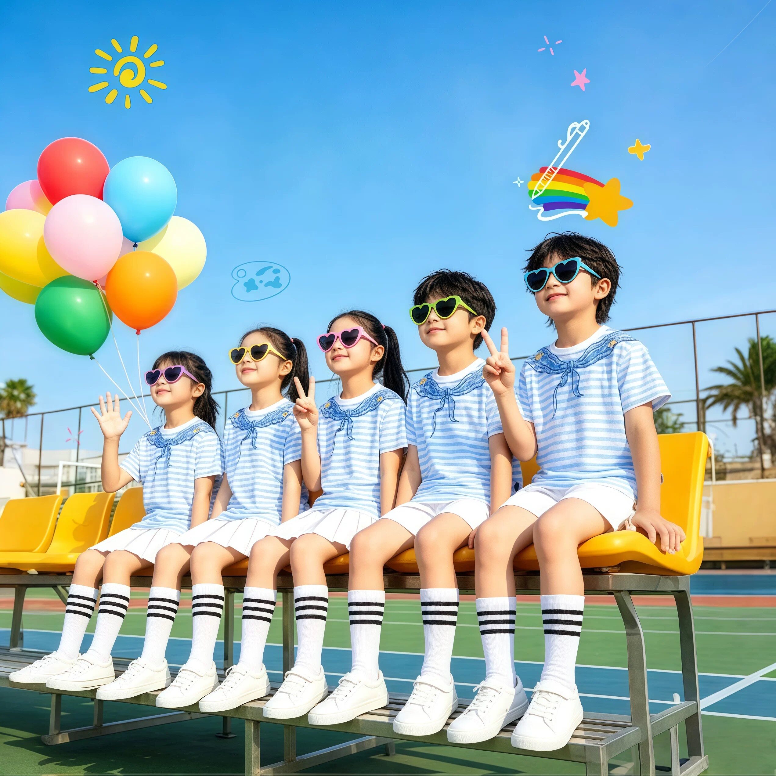 六一儿童表演服幼儿园海军风条纹男女童小学生啦啦队合唱演出服装