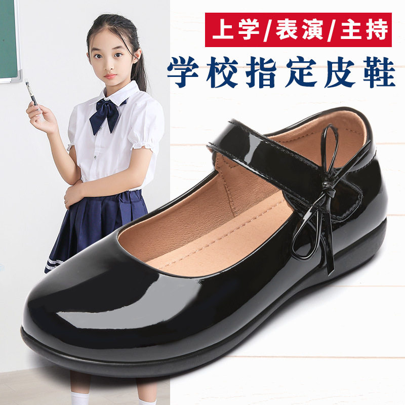 ABC defier女童公主皮鞋黑白色表演鞋小儿童学生软底单鞋平底防滑