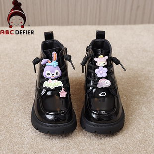 ABC defier女童马丁靴2025新款儿童靴星黛露黑色短靴软底薄款靴子