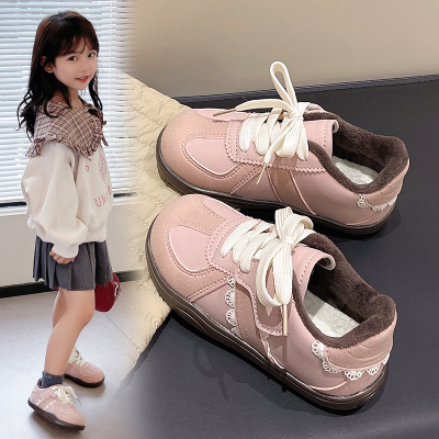 ABC defier女童加绒德训鞋2025秋冬小女孩花边低帮板鞋二棉运动鞋