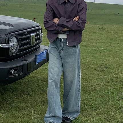 BEANCURD 美式复古蓝牛仔裤宽松直筒水洗中腰cleanfit休闲阔腿裤