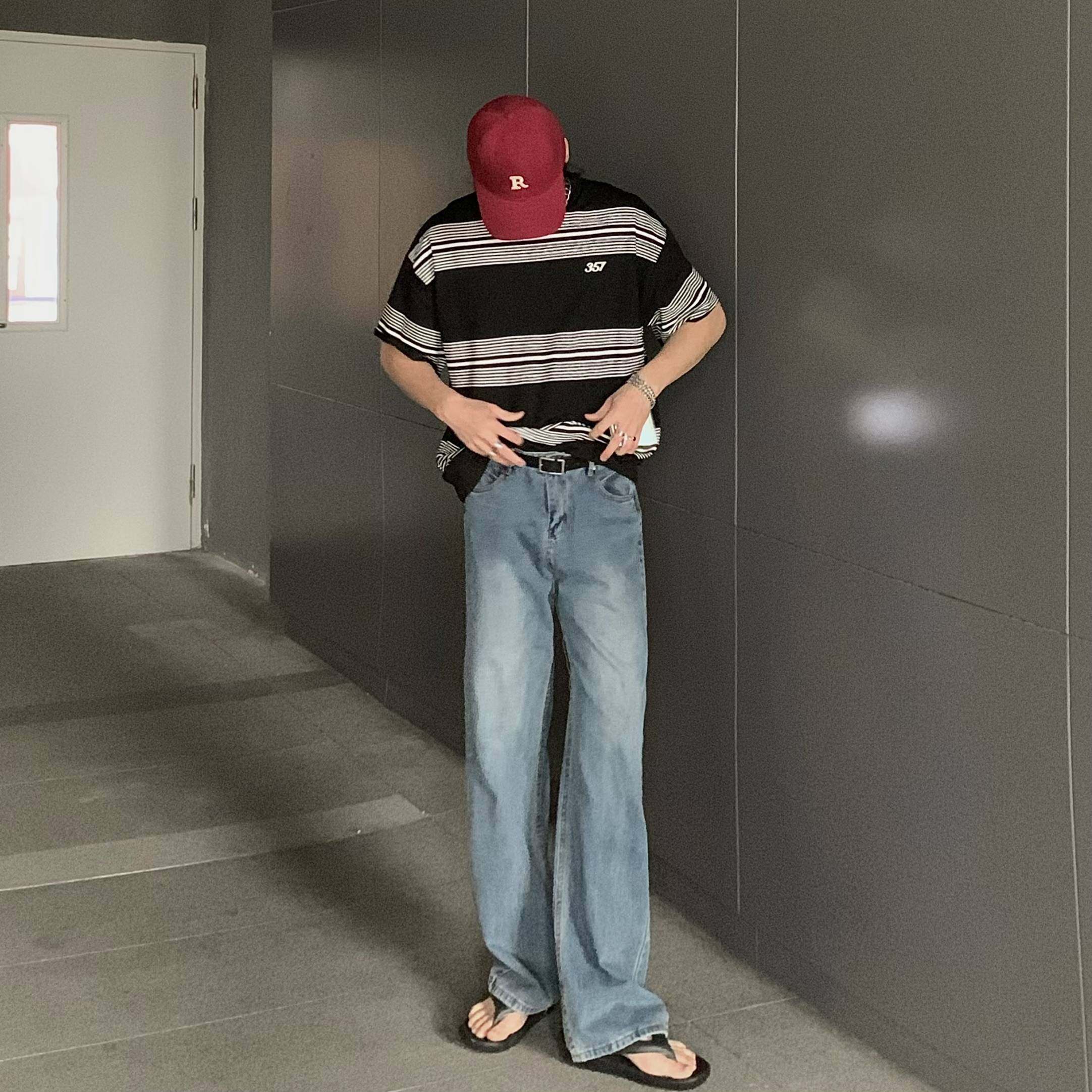 beancurd 复古蓝色直筒拖地牛仔裤港风高腰显瘦阔腿裤长裤