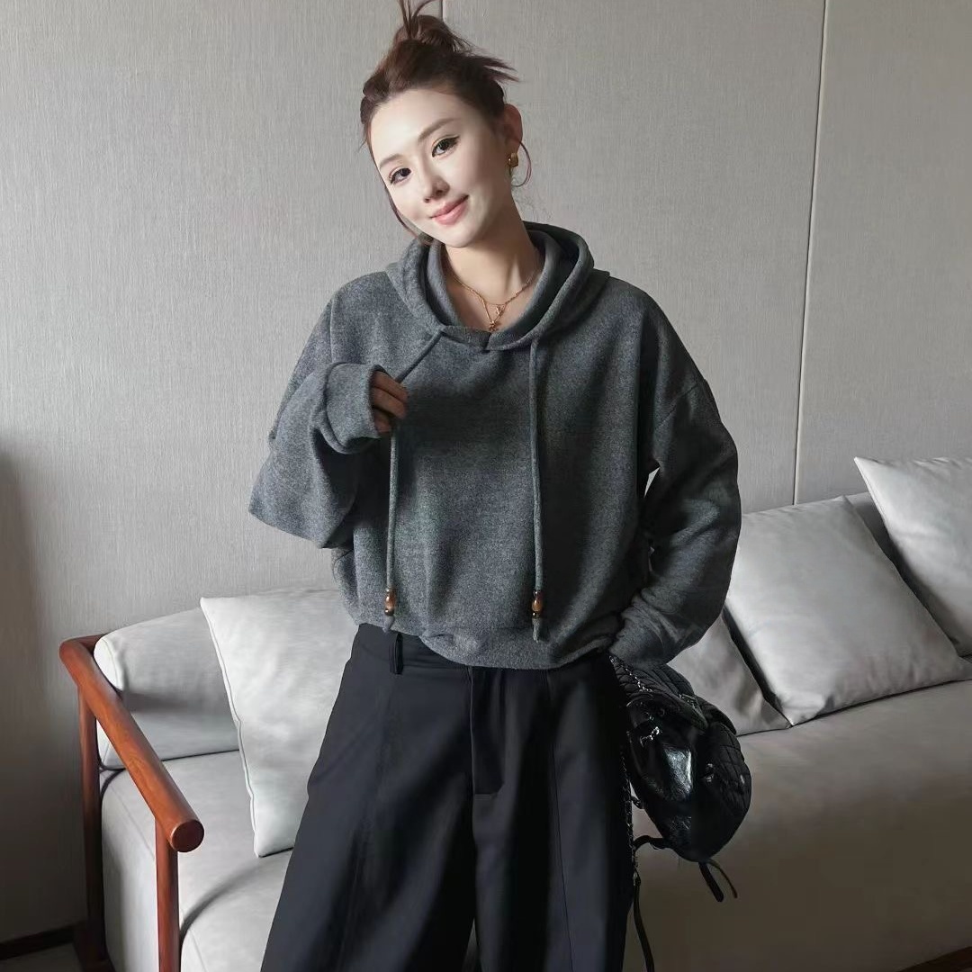 韩版宽松显瘦连帽卫衣女2025秋季新款小个子洋气减龄帽衫德绒上衣