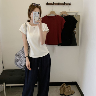 QY25072204 三色可选 25年夏季 简约舒适圆领面膜飞袖 T恤女