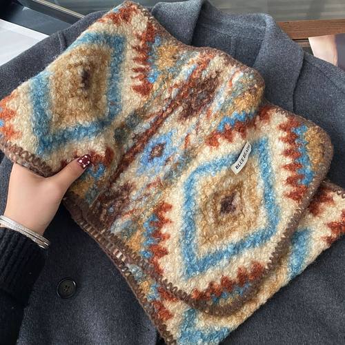 费尔岛系列仿羊毛卷双面围巾女秋冬保暖时髦精拽姐复古围脖