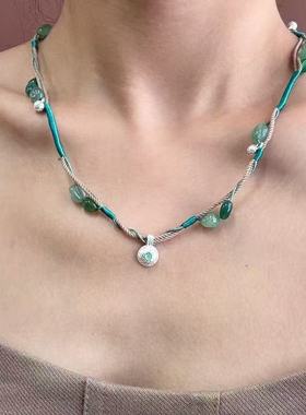 手工编绳绿织长项链女进口天然绿东陵25新款爆款轻奢小众毛衣链