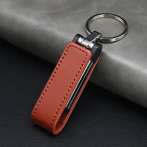 64G简约纯色皮质钥匙扣3.0高速U盘 定制压印公司LOGO礼品电脑优盘