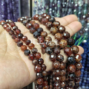 天然橙石榴石切面 6-10mm水晶圆珠散珠子diy手链项链手工串珠配件