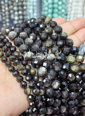 天然银曜石金曜石切面圆珠散珠串珠手链半成品 diy手工饰品配件