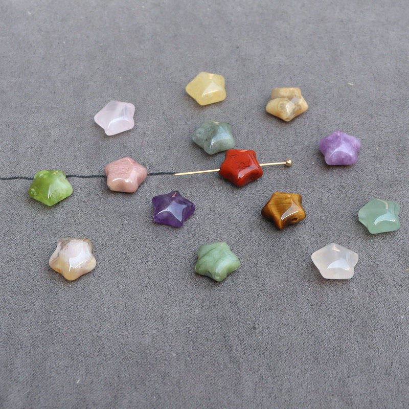 天然水晶玛瑙玉簪花10mm五角星耳坠 手工DIY汉服吊坠手链饰品配件