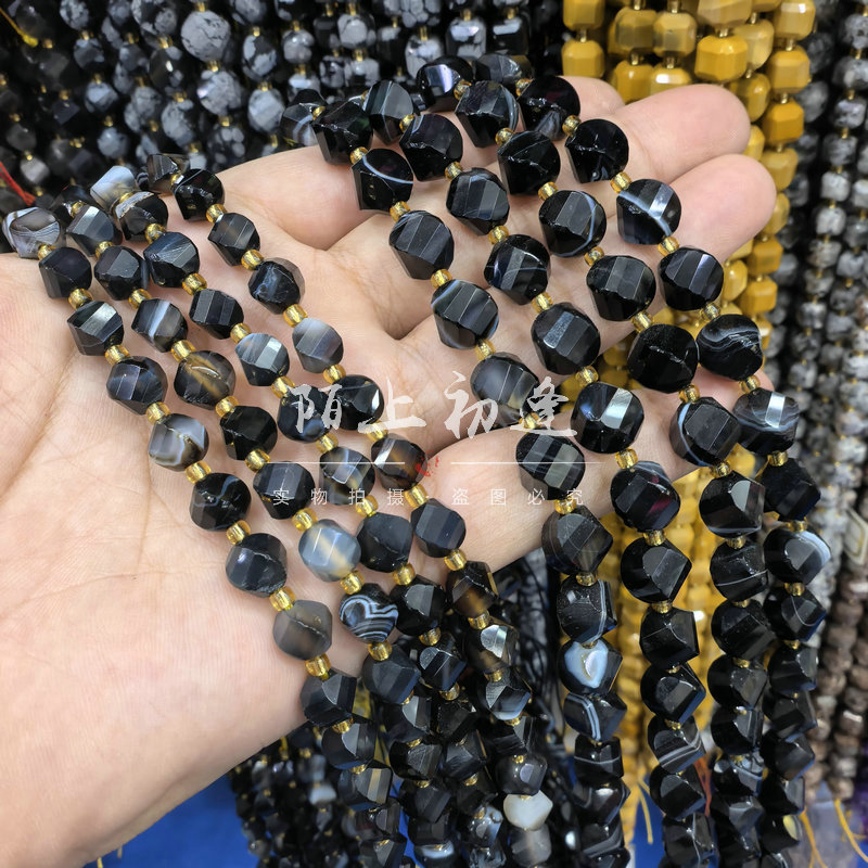 8/10mm黑条纹玛瑙s切扭珠散珠手工串珠diy手链项链配饰配珠半成品
