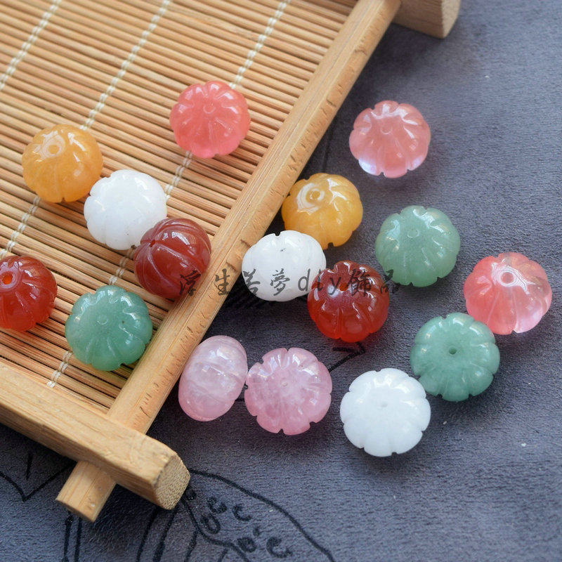 天然玛瑙水晶玉石雕刻南瓜多棱珠 diy古风发簪佛珠手串环压襟配饰