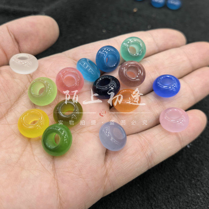 8*14mm猫眼石5mm大孔算盘珠半成品手工DIY编织手链吊坠手串隔珠