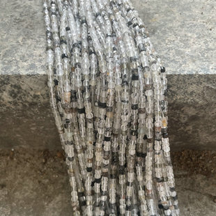 天然黑发晶3*3mm方糖钻石面半成品散珠 DIY手工耳饰手链项链材料