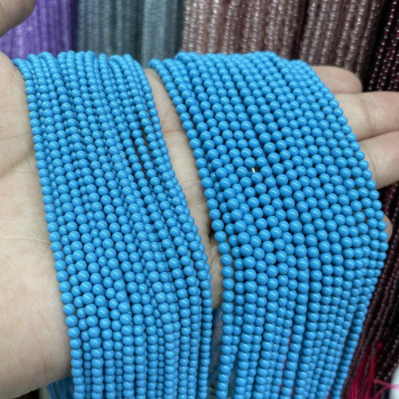 2/3/4mm优化迷你纯色蓝松石小圆珠diy手工手链项链半成品散珠材料