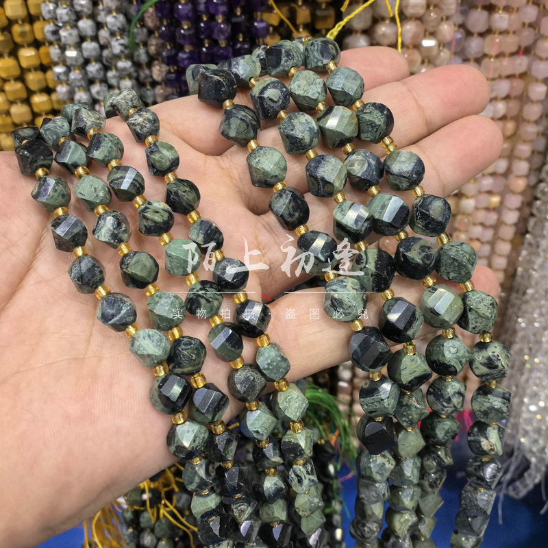 绿眼雀仔石切面S扭形圆珠半成品扭珠diy手工手链项链流苏饰品配件