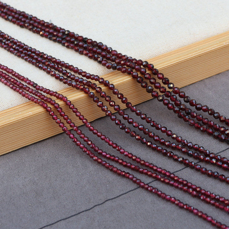 天然酒红色2/3/4mm切面石榴石硬抛闪亮足球面diy饰品散珠半成品