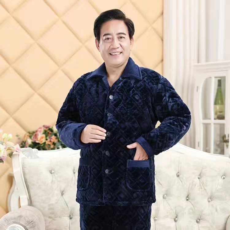 爸爸加绒加厚珊瑚绒夹棉衣冬舒适
