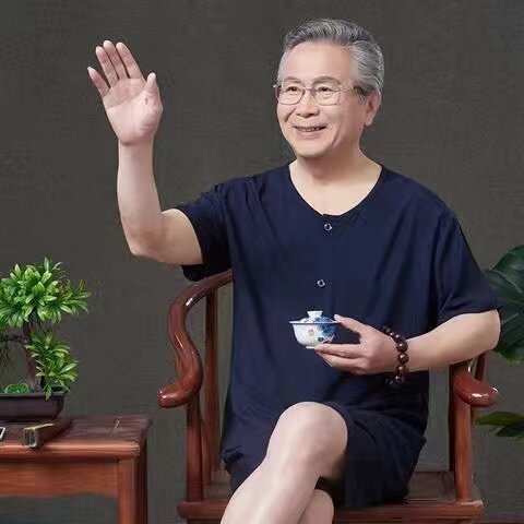 夏季爷爷薄款短袖短裤睡衣男老人夏装纯棉绸爸爸时尚家居服可外穿