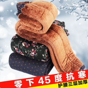 老太太东北一条过冬棉裤奶奶高腰睡裤女老人加厚保暖驼绒家居裤子