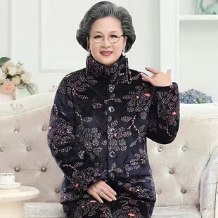 婆婆冬天法兰绒棉袄睡衣女妈妈三层夹棉衣水貂绒中老年加厚外套装