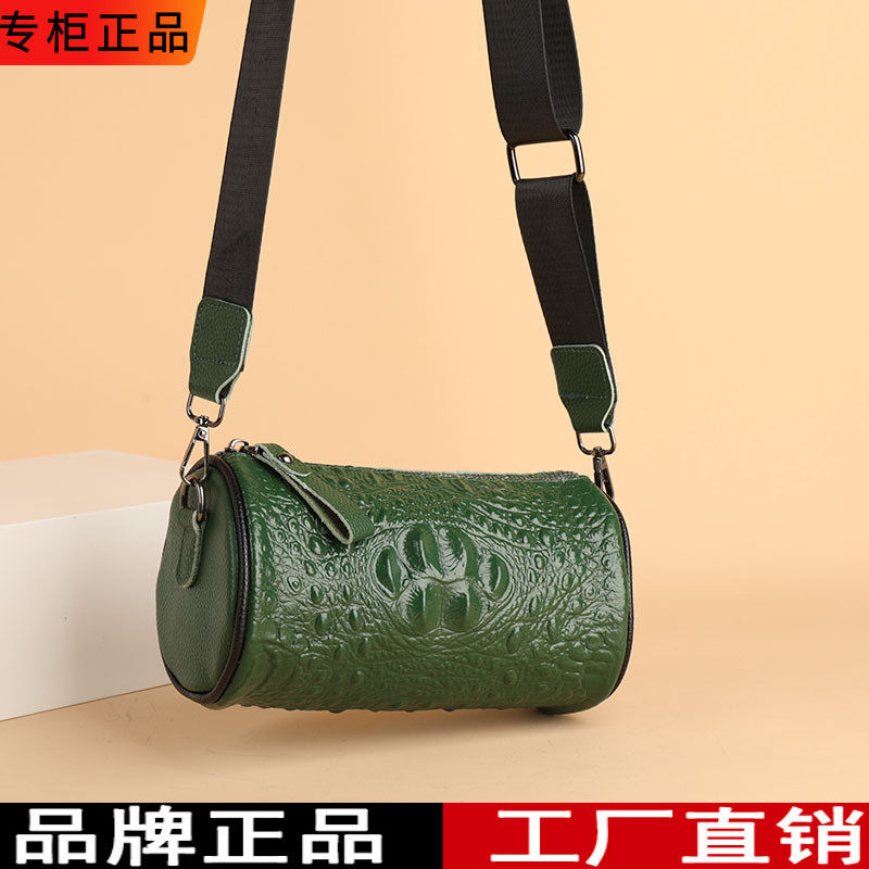头层牛皮女包真皮软皮女包包2024新款单肩斜挎包小圆包时尚笔筒包图片