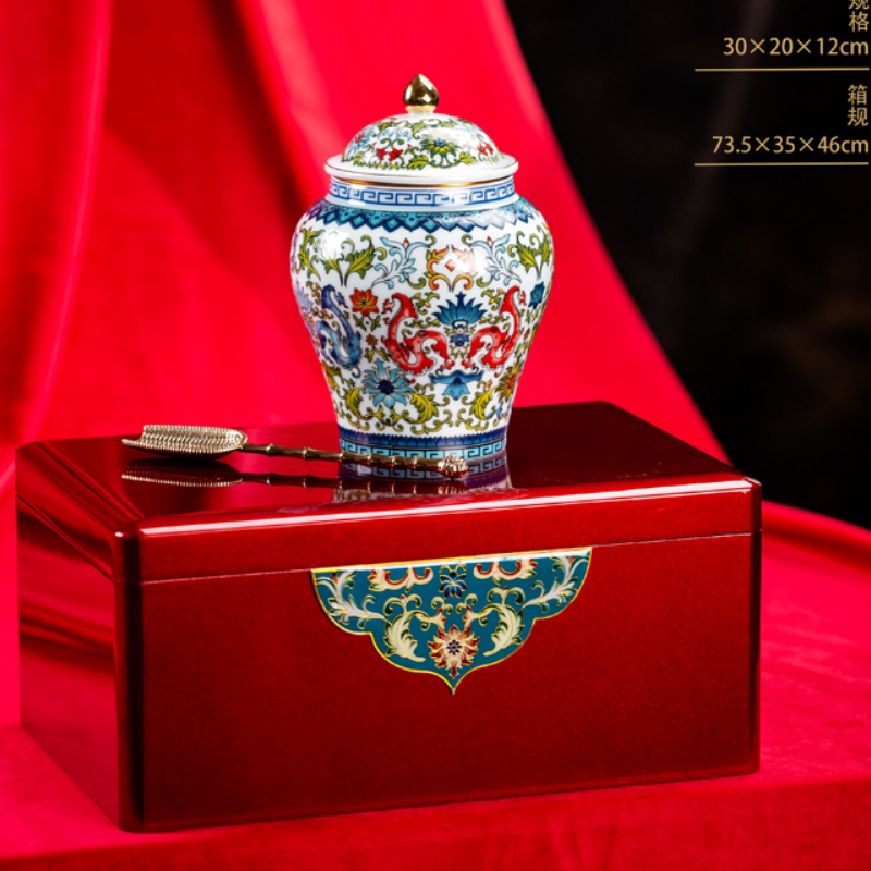芳华单罐带勺高端珐琅彩陶瓷钢琴烤漆木盒logo散茶空包装茶叶礼盒